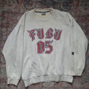 FUBU Off-White Crewneck Sweater with Red Accents